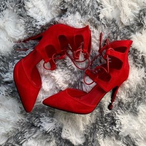 Red Lace-Up Heels